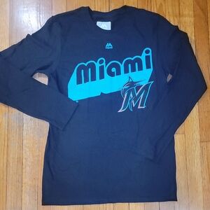 Majestic Miami Long Sleeve Tee - Black and Teal